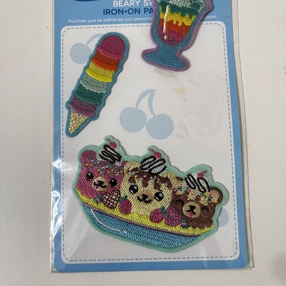 Ooly Patch'em Embroidered Iron On Patches Beary Sweet Ice Cream Set of 3 NEW - Picture 3 of 4